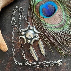 Sterling sun and moon feather necklace